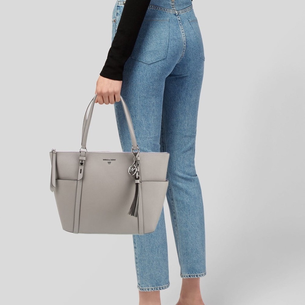 Michael Kors Solid Saffiano Leather Tote Bag Dark Grey - Picture 3 of 8